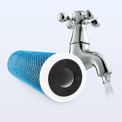 A new blue water supply pipe and a clean tap